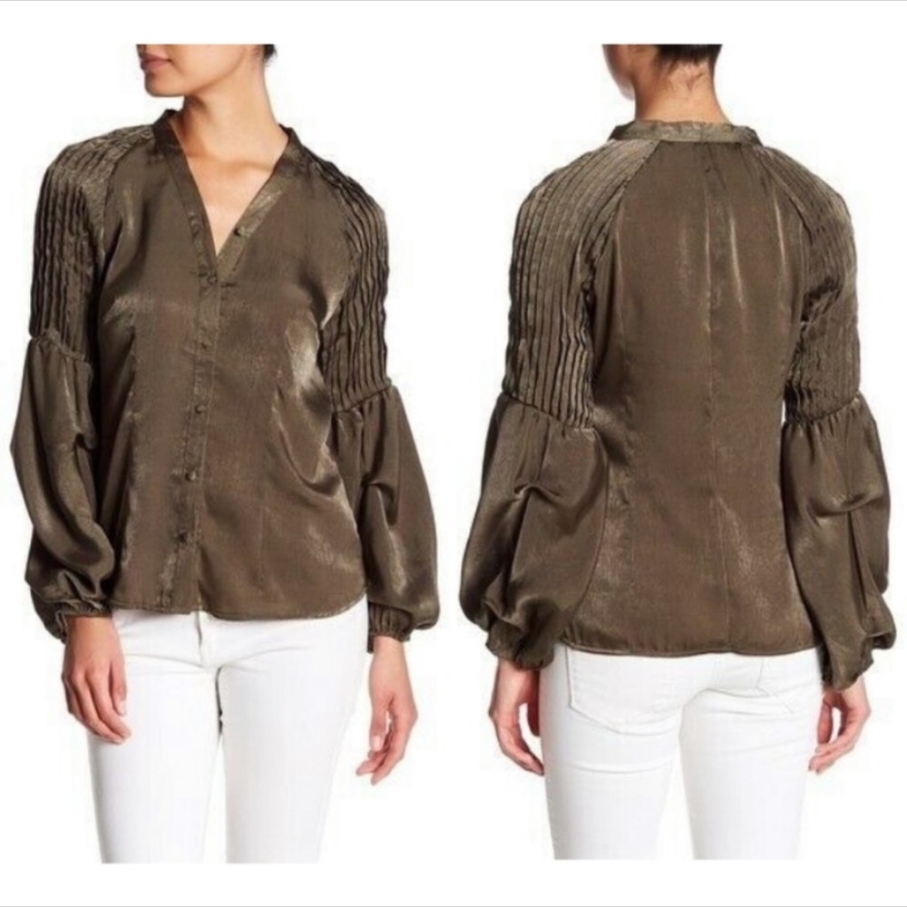 Olive Green Blouse with Bell Sleeves
